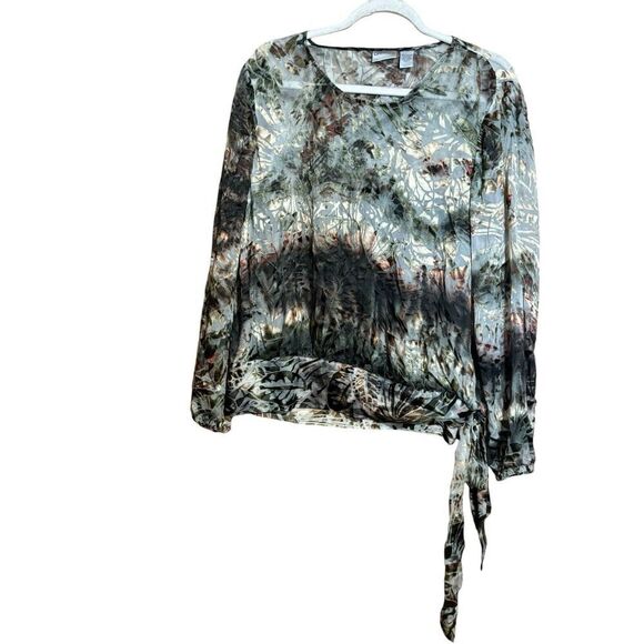 Chicos Top Womens Medium Multicolor Abstract Print Silk Blend Sheer Blouse - Picture 1 of 8